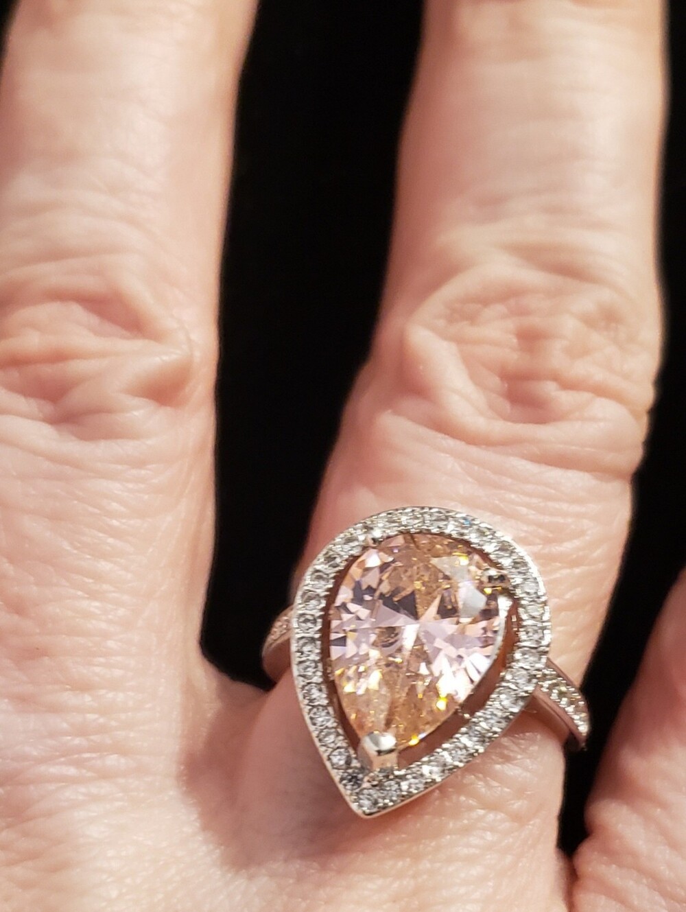 NEW Fashion Pink Sapphire, Sterling Silver, Pear-cut, Size 6.75, Cathedral Set